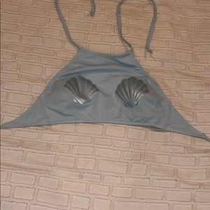 Light Blue Shell Halter Swimsuit Top
